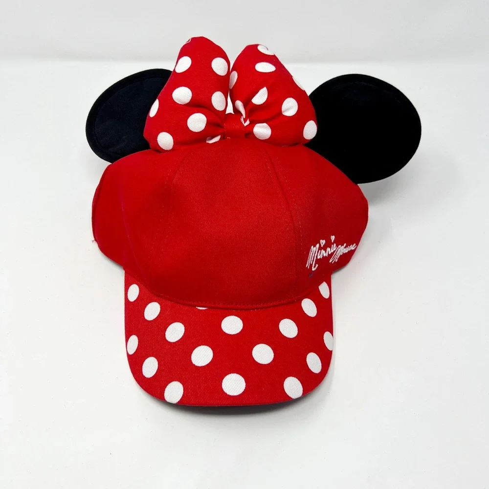Disney Parks Minnie Mouse Red Polka Dot Bow Ears Cap Youth Snapback Hat